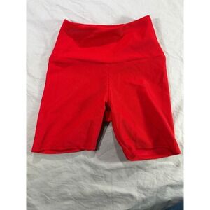 Red Ribbed High Waisted Biker Shorts Womens Size Medium Athleisure Activewear